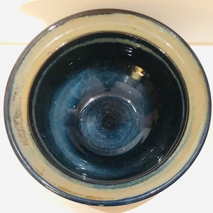 Vintage Hand Thrown Studio Art Pottery Ceramic Bowl Center Piece Artist Signed Dated 1997 Sapphire Blue Azul Drip Glaze Farmhouse Fruit Bowl
