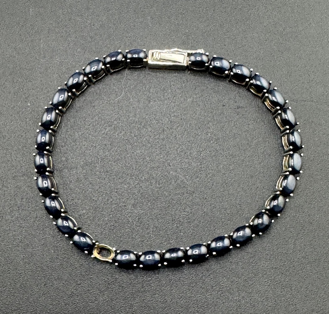 Vintage Sterling Silver Dark Lindy Star Sapphire Tennis Bracelet