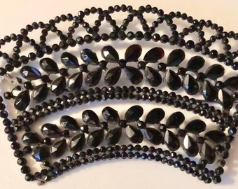 Victorian Jet Glass Mourning Brooch: Large Bohemian Fan for Restoration