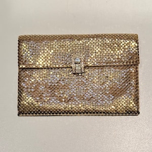 Vintage Mid Century Whiting & Davis Gold Mesh Clutch Bag Wallet PLUS Small Drawstring Evening Purse Miser’s Pouch Original Box 2 Purses HTF!