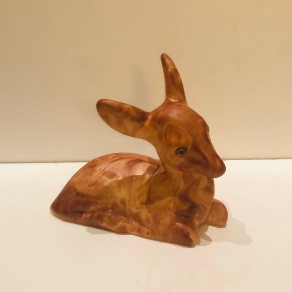 Vintage Ceramic Deer Figurine Handmade by Rocky Mountain Pottery Loveland Colorado Swirly Glaze Marj Lee Huston Pine Scented Plastic Eyes