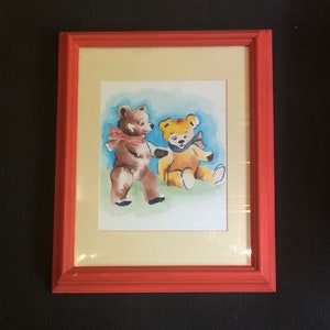 Original Vintage Watercolor of Teddy Bears Baby Whimsical Playful Nursery Wall Decor Signed Lisa 2003