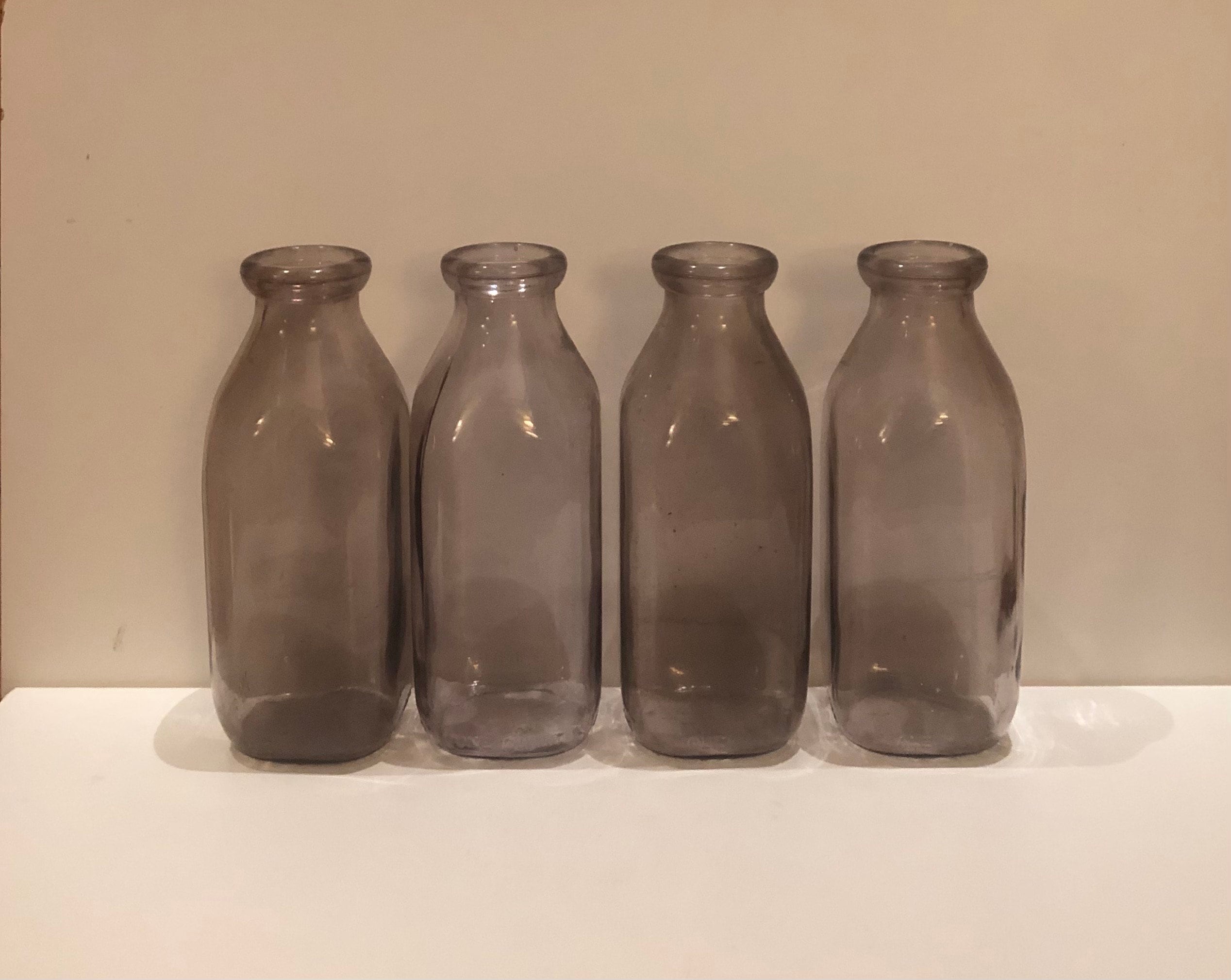 Clear Glass Milk Bottles with Striped Straws (Per Dozen