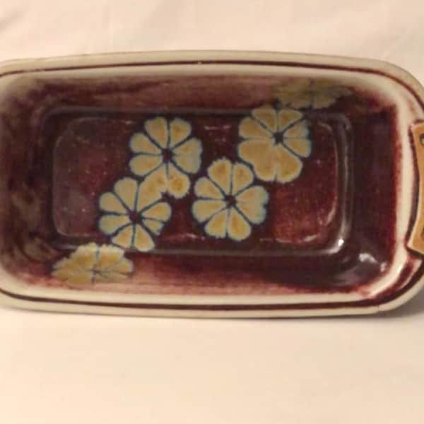 Beautiful Vintage Ceramic Art Pottery Loaf Pan Bread Serving Dish Crockery Retro Floral Design Handmade Serving Dish Cottagecore