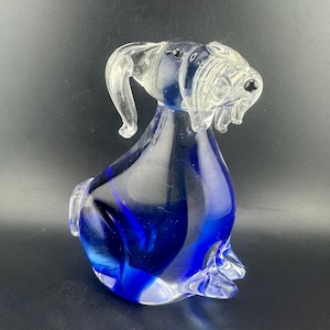 Whimsical Vintage Art Glass Dog Sculpture Paperweight Floppy Eared Dog Terrier Statue Gift for Dog Lovers