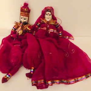 Handcrafted Hand Painted Pair Wooden Face String Puppet Kathputli Rajasthani King and Queen Marionettes Woman and Man Musicians