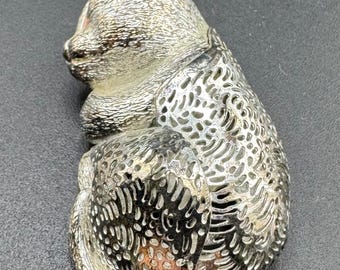 Vintage Christofle Silvered Sleeping Cat Lumière D'argent