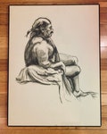 Original Charcoal Drawing Seated Man Study of Male Body by Laura Goodman Artist 1998