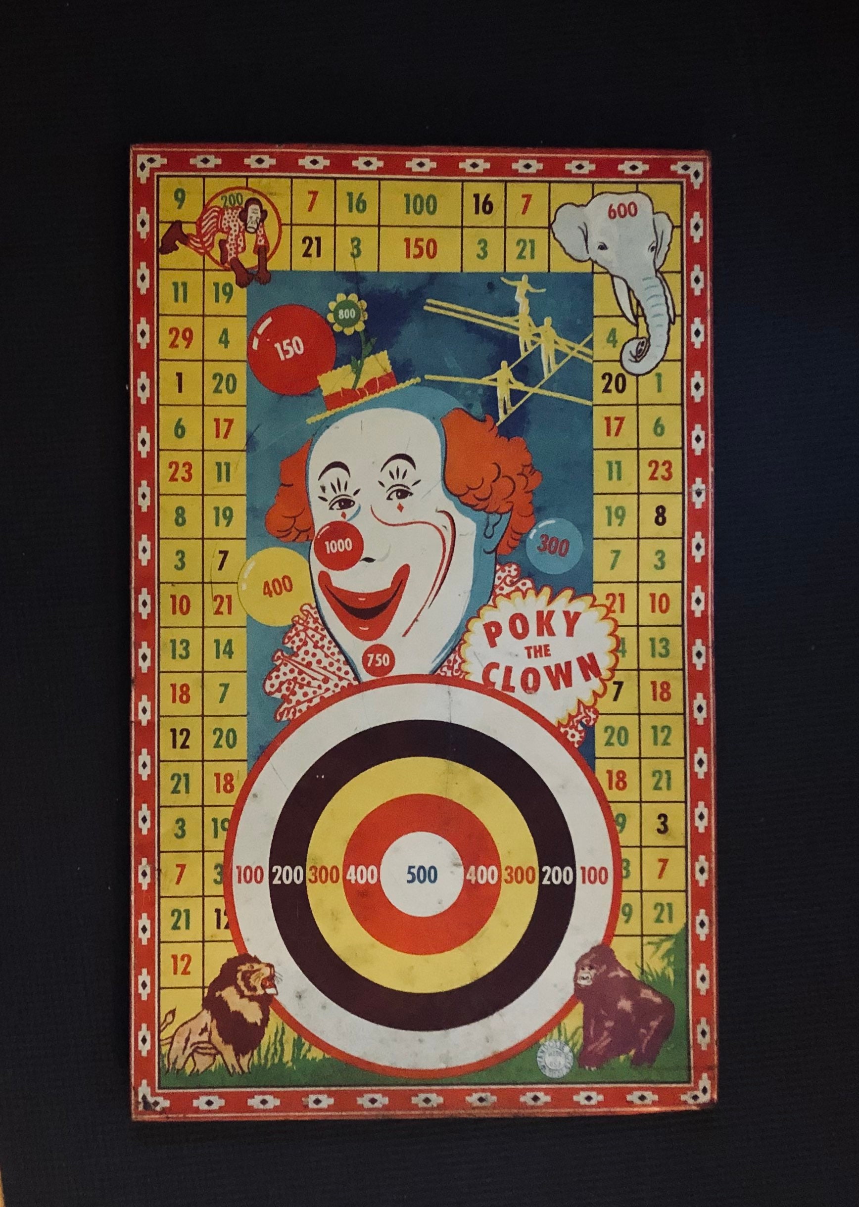Big Vibrant Vintage Wyandotte Poky the Clown Lithograph Tin Toy