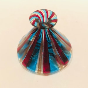 Sweetest Little Miniature Hand Blown Art Glass Bud Vase Aventurine Swirl w Teal Blue and Red Swirl or Perfume Bottle w no stopper