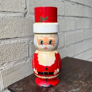 Bougeoir du père Noël fabriqué à la main, statue de sculpture de Noël, décor primitif, signé JC 1983