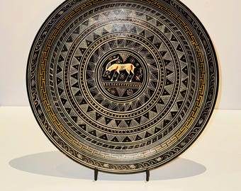 Vintage Hand Painted Greek Wall Plaque Mythological Animal Etruscan Grecian Key Wall Art Platter Made in Greece 13” Plate