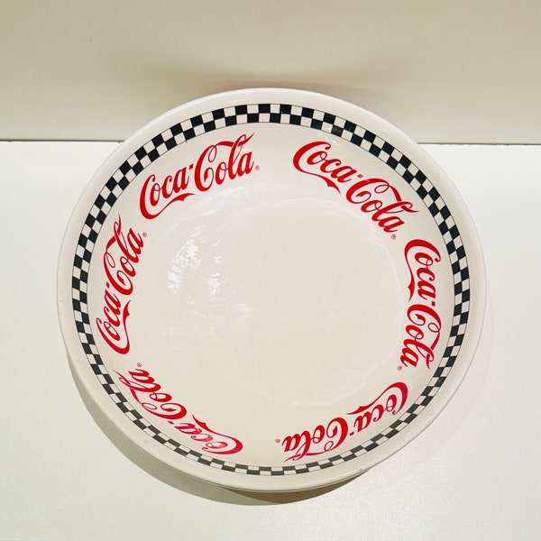 Huge 1987 Vtg Coca Cola Checkered Snack Bowl Fruit Centerpiece Bowl Popcorn Dish Party Movie Night Deco Revival Retro Soda Fountain Enesco