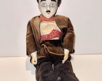 Vintage Charlie Chaplin Doll Hand Painted Porcelain Doll 16 Inch Collectible Charlie Chaplin