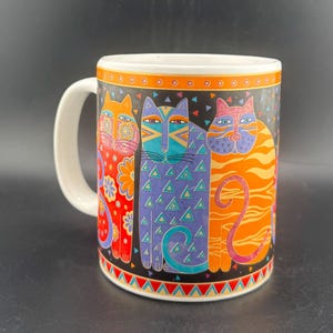 Vintage Laurel Burch Fantastic Felines Cat Mug Colorful Kitties Coffee Cup Henriksen Imports 1995 Gently Used