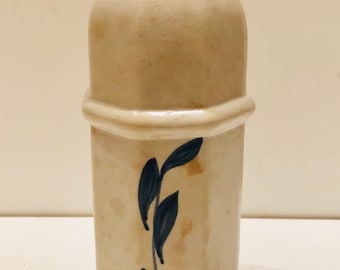 Vintage Ceramic Sugar Shaker Williamsburg Pottery Salt Glaze Stoneware Vase Cobalt Leaves Primitive Cabin Cottage Core Coastal Grandmother