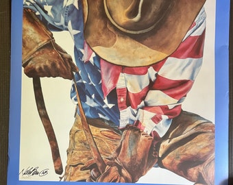 Vintage Nelson Boren Author of Liberty Booth Western Art Museum Grand Opening 2003 Poster Cowboy in leather Chaps Print Signed by the Artist