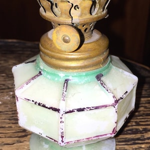 Antique Victorian Oil Lamp Miniature Milk Glass Mission Lamp Base Adorable Little 8 Sided Mini Courting Light