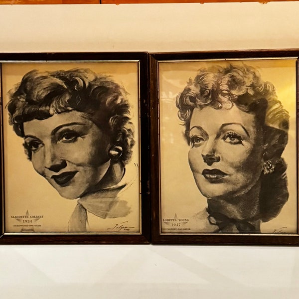 2 Vintage Movie Star Prints Claudette Colbert It Happened One Night Loretta Young The Farmer’s Daughter Mid Century Classics Promo Wall Art
