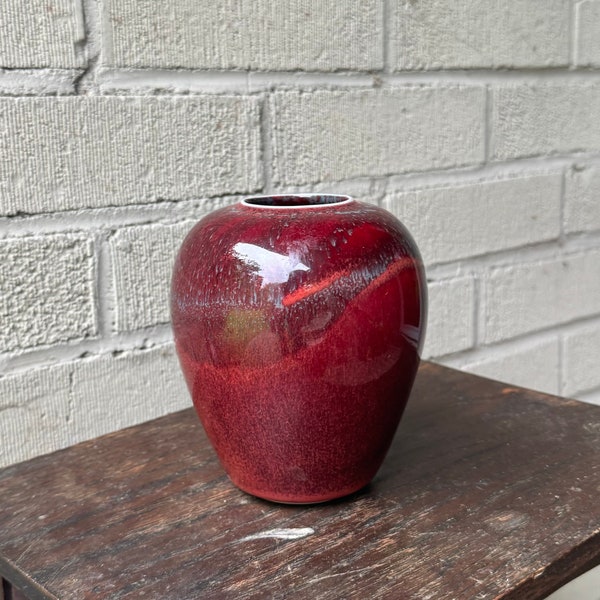 Vtg Oxblood Glazed Ceramic Bud Vase 1992 Burgess Studio Pottery Weed Pot Purple Crystalline Drip Glaze 5” Classic Vessel Georgia Folk Art