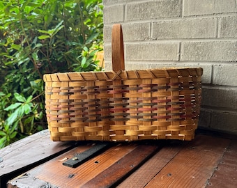 Vtg Handwoven Primitive Buttocks Basket Farm Decor Handmade Split Hickory or Oak Farmhouse Kitchen Decor Signed Connie 2001 Georgia Folk Art