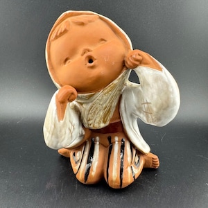 Vintage MCM Hankyu Pottery Singing Girl Figurine Statue UCTCI Japan 1960s-70s MCM Redware Ceramic Child Figure