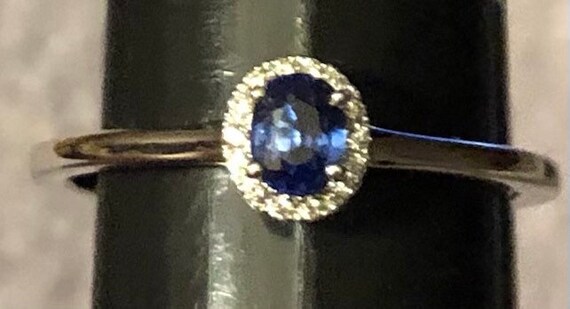 Vintage Sapphire Diamond Halo Ring Sweet 14K Whit… - image 7