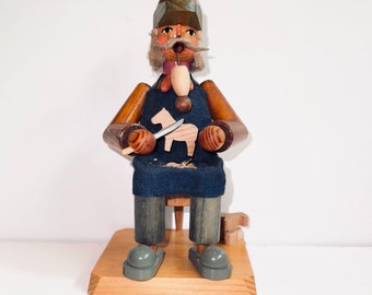 Vtg German Toymaker Statue Erzgebirgische Volkskunst Incense Smoker East Germany Folk Art Statue Wooden Sculpture Man Carving Wooden Horse