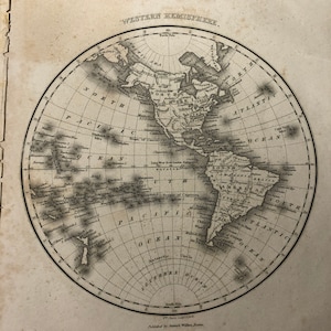 1800s Antique Eastern and Western Hemisphere Steel Engraving Maps Samuel Walker Boston Engraving Signed Wm Chapin New York Victorian Map