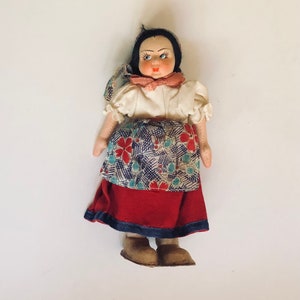 Charming Vintage Miniature Italian Folk Art Doll Figure Lenci Style Felt Face Expressive Blue Eyes Italy Country Culture Keepsake