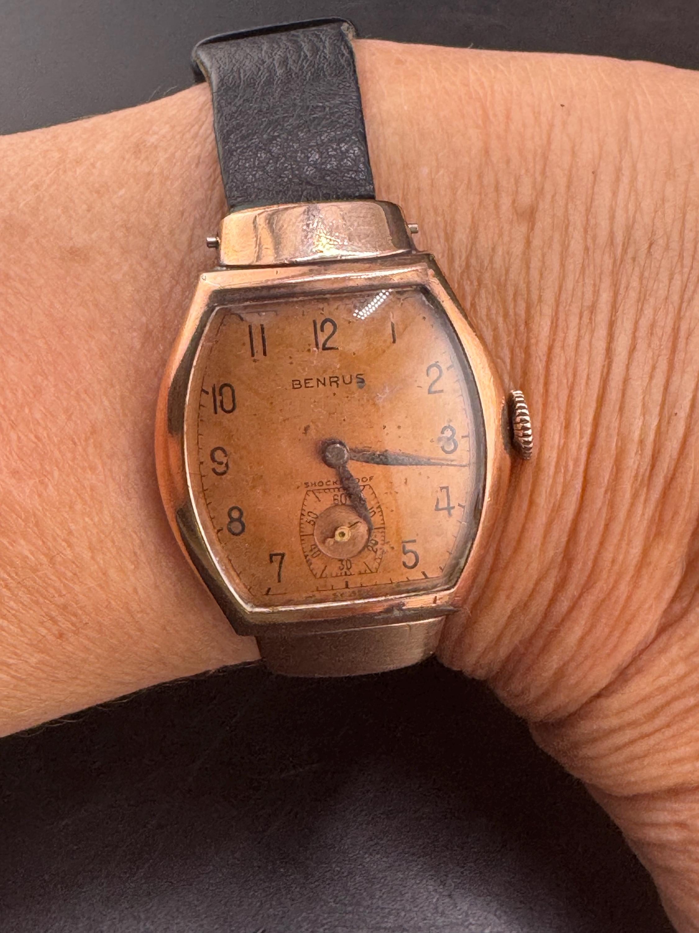 Vintage Rose Gold Benrus Wristwatch Mid Century Men