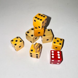 Vtg Butterscotch Bakelite Dice Translucent Cherry Red Die Tiny Miniature Pair Celluloid Dice Straight Sided Casino Game Upcycled Charms 10pc