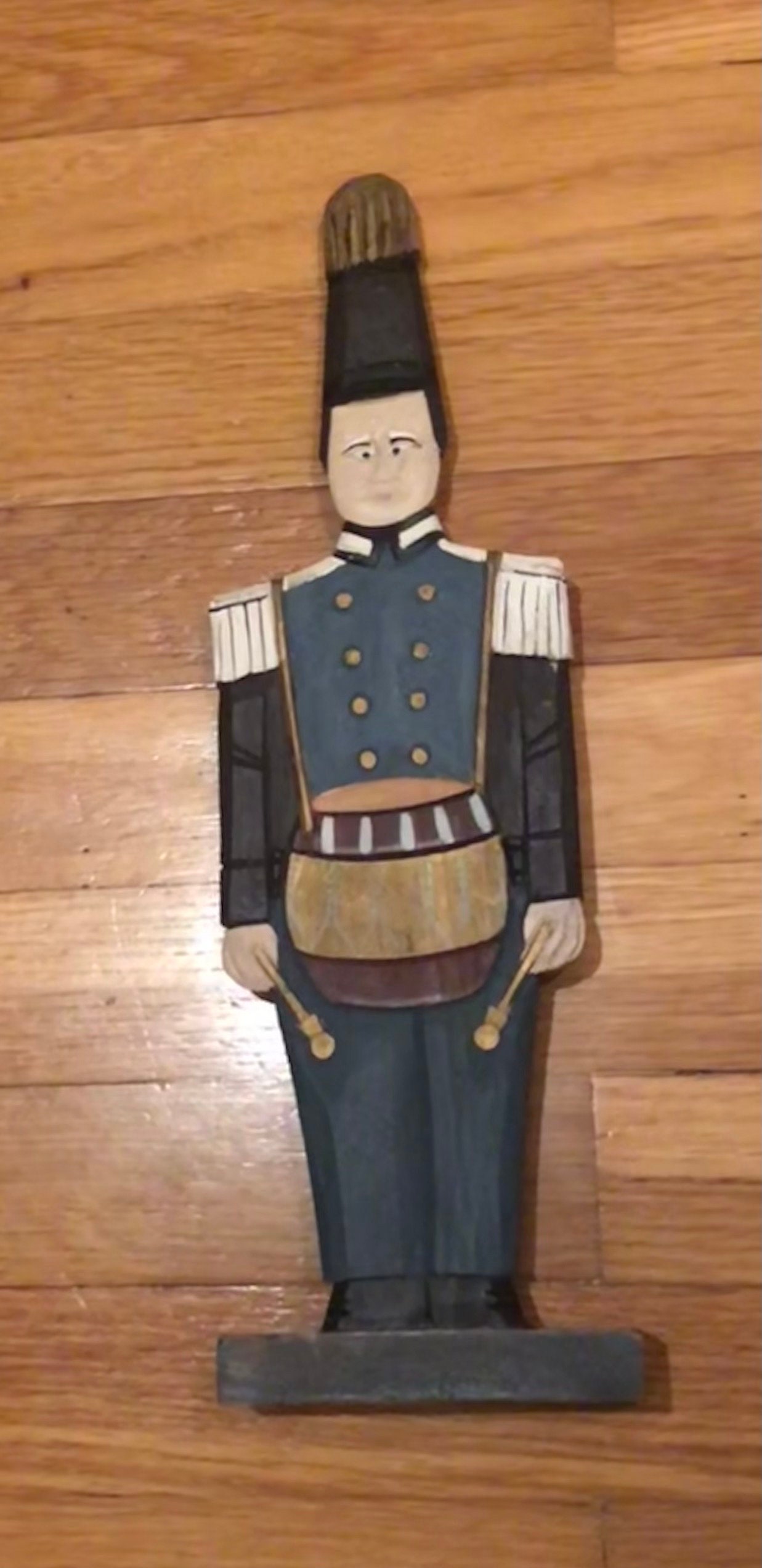 Hand-carved Wooden Drummer Figurine Vintage Folk Art Soldier  Hand-Carved Wooden‎ Drummer Figurine – Vintage Folk Art Soldier with Drum. main image 1