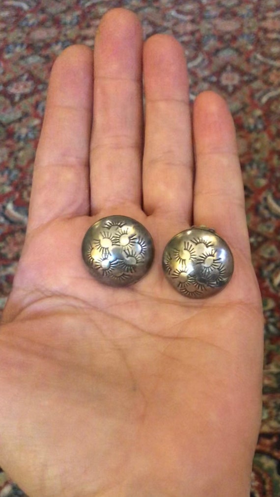 Vintage Native American Silver Dome Concho Earrin… - image 3