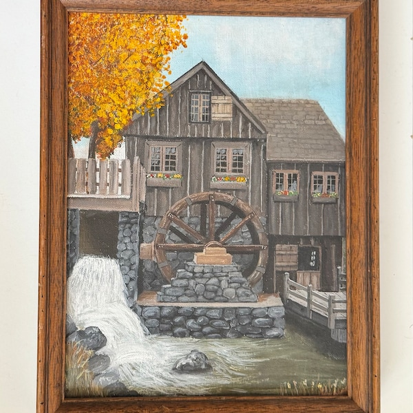 Vintage Original Grist Mill Painting Georgia Rural Farm River Peaceful Southern Scene Rustic Mountain Cabin Wall Art Folksy She Shed Decor