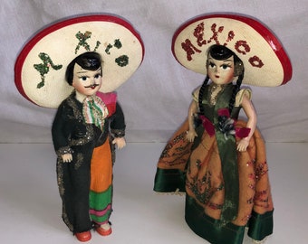 Handmade Mexico Souvenir Doll Couple Mexican Woman and Mexican Man Doll Miniatures