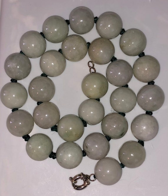 Large Jade Bead Necklace 22 Inches Hand Knotted Jadeite Beads Untreated Pale Lavender and White  254 GRAMS! Chinese
