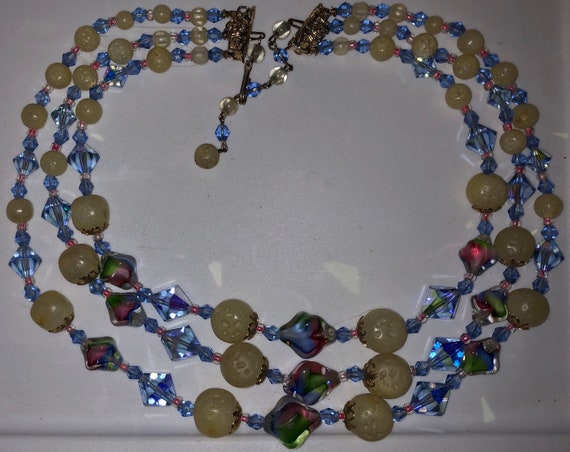 Art Glass Choker Antique Multistrand Necklace Vin… - image 1