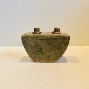 Vintage Studio Pottery Geometric Ceramic Oil Lamp Candle Double Wicks Southern Artist Boho Design Primitive Cottagecore