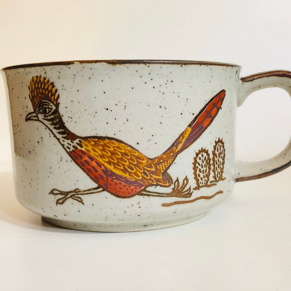 Vintage Midcentury Otagiri Japan Stoneware Roadrunner Ceramic Soup Chowder Mug Speckled Earth Tones Hippie Boho Mug
