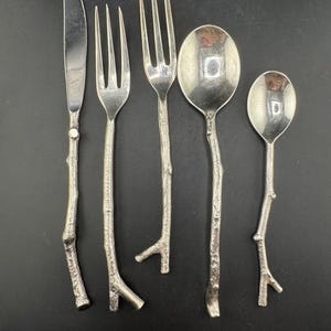 Vtg Michael Aram Twig Pattern Serving 5 Pc Flatware Set Place