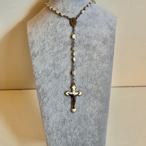 Antique Mother of Pearl Rosary Regina De Cor Carmeli OPN Ora Pro Nobis Silver Jesus Crucifix