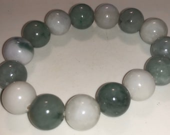 Chinese Jade Bracelet Big Jadeite Beaded Jade Bangle Bracelet Lavender White and Green Mixed Beads 67.8 grams