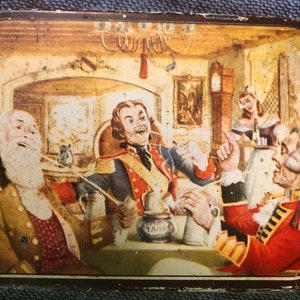 Vintage French Tobacco Tin Can Tabac Welta Tabak European Metal Canister Stash Box Lithograph Tin