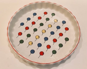 Vintage Ceramic Quiche or Tart Plate Made in England Floating Balloons English Stoneware
