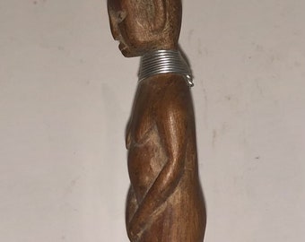 Beautiful Vintage Carved Wooden African Spoon Kneeling Tribal - Main Image