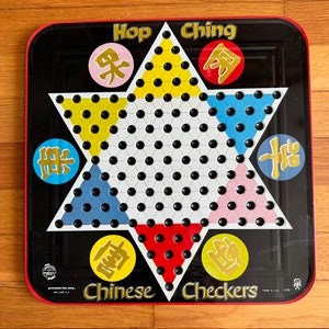 Vtg Chinese Checkers Gameboard Hop Ching Board 1960s-70s Pressman Toy Corp Metal Tin Toy Man Cave Wall Art Game Room Gaming Decor