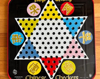 Vtg Chinese Checkers Gameboard Hop Ching Board 1960s-70s Pressman Toy Corp Metal Tin Toy Man Cave Wall Art Game Room Gaming Decor