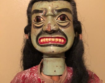 Antique Hand Painted Wooden Puppet Mask Chinese or Thai Display Doll Asian Folk Art