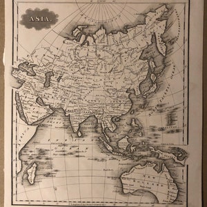1800 年代のアンティーク彫刻アジア地図 ボストン サミュエル ウォーカー彫刻 署名入り ジオ ボイントン サウスカロライナ ボストン ビクトリア朝地図